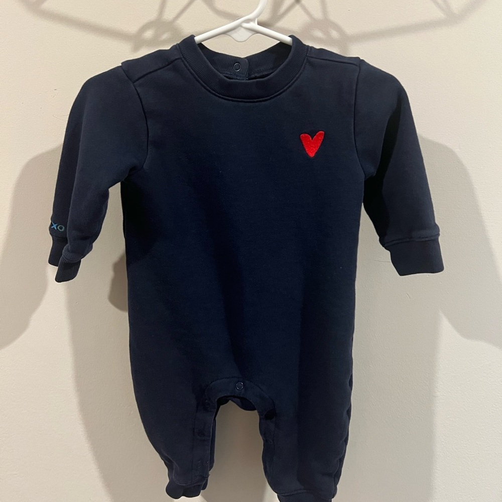 Primary 3-6 months Navy One Piece with Red Embroidered Heart and Sleeve detail